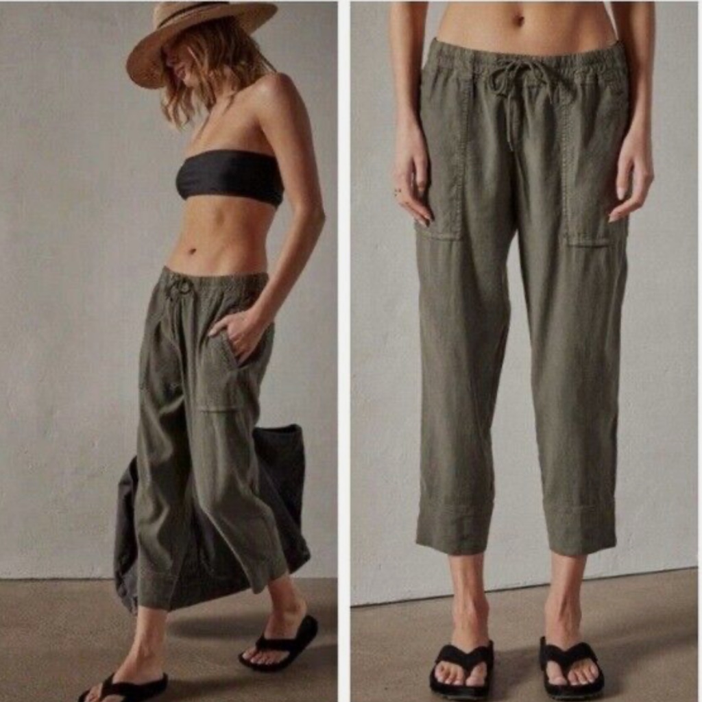 James Perse Women Surplus Drawstring Linen Blend Utility Crop Pant New